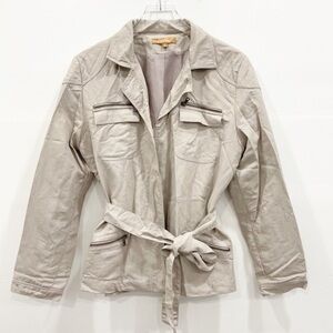 Ellen Tracy Safari Utility Belted Zip Front Jacket Lightweight Zip Pocket Large